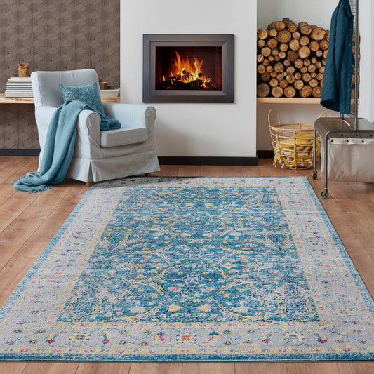 Antiquity-81455 Traditional Power-Loomed Blue/Yellow Polypropylene Indoor/Outdoor Area Rug - LR Home