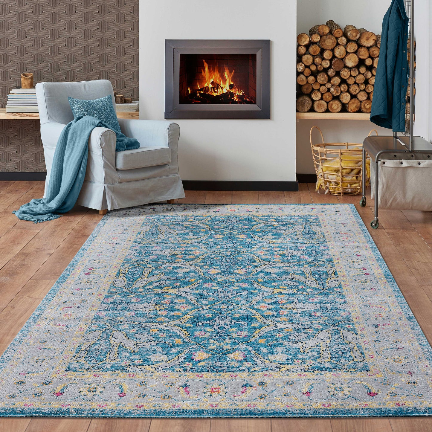 ANTIQ-81455 Classic/Traditional Machine Made Blue/Yellow Polypropylene Indoor/Outdoor Area Rugs - LR Home