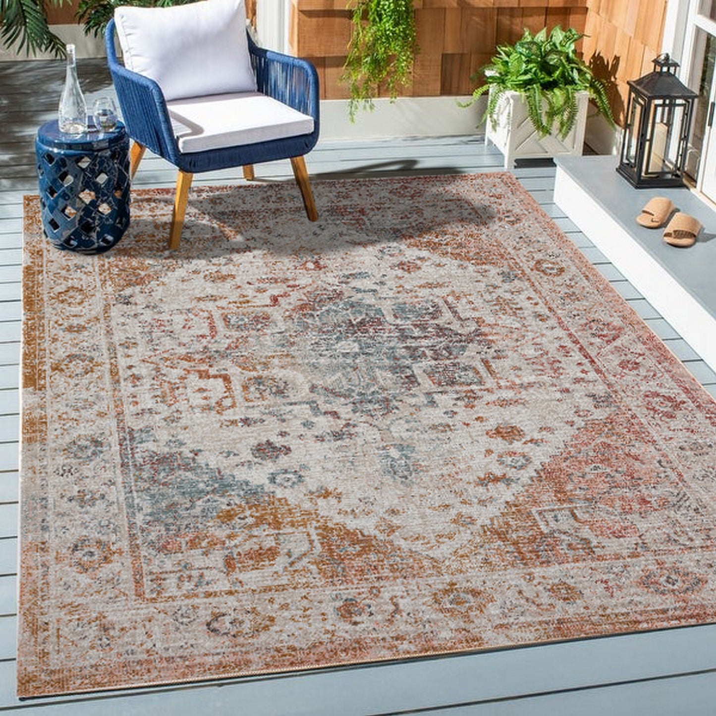 ANTIQ-81457 Classic/Traditional Machine Made Beige/Cream Polypropylene Indoor/Outdoor Area Rugs - LR Home