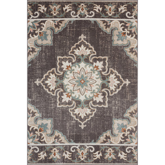 Ox Bay Brown/Multicolored Eclectic Floral Indoor/Outdoor Area Rug - Silo view