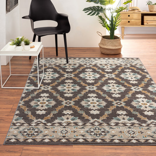 Antiquity-81463 Traditional Power-Loomed Brown/Beige Polypropylene Indoor/Outdoor Area Rug - LR Home