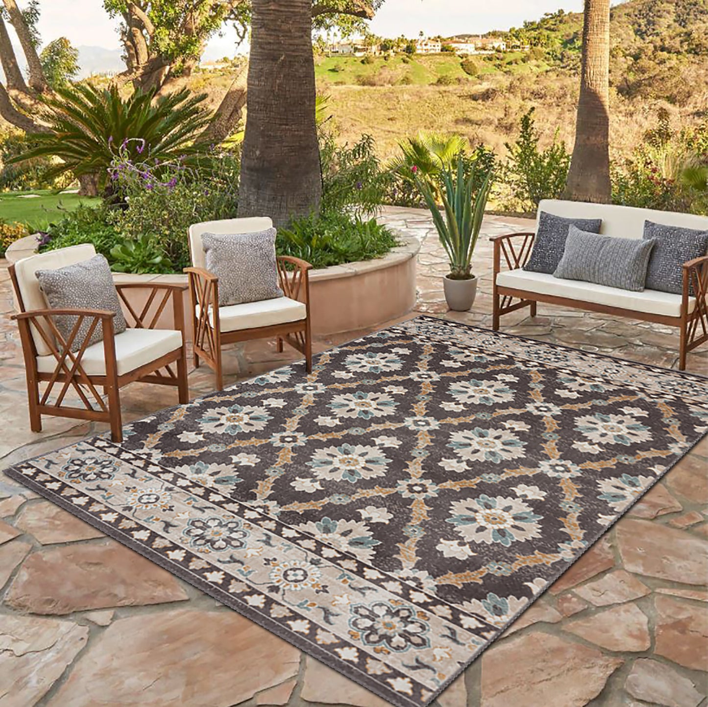 Antiquity-81463 Traditional Power-Loomed Brown/Beige Polypropylene Indoor/Outdoor Area Rug - LR Home