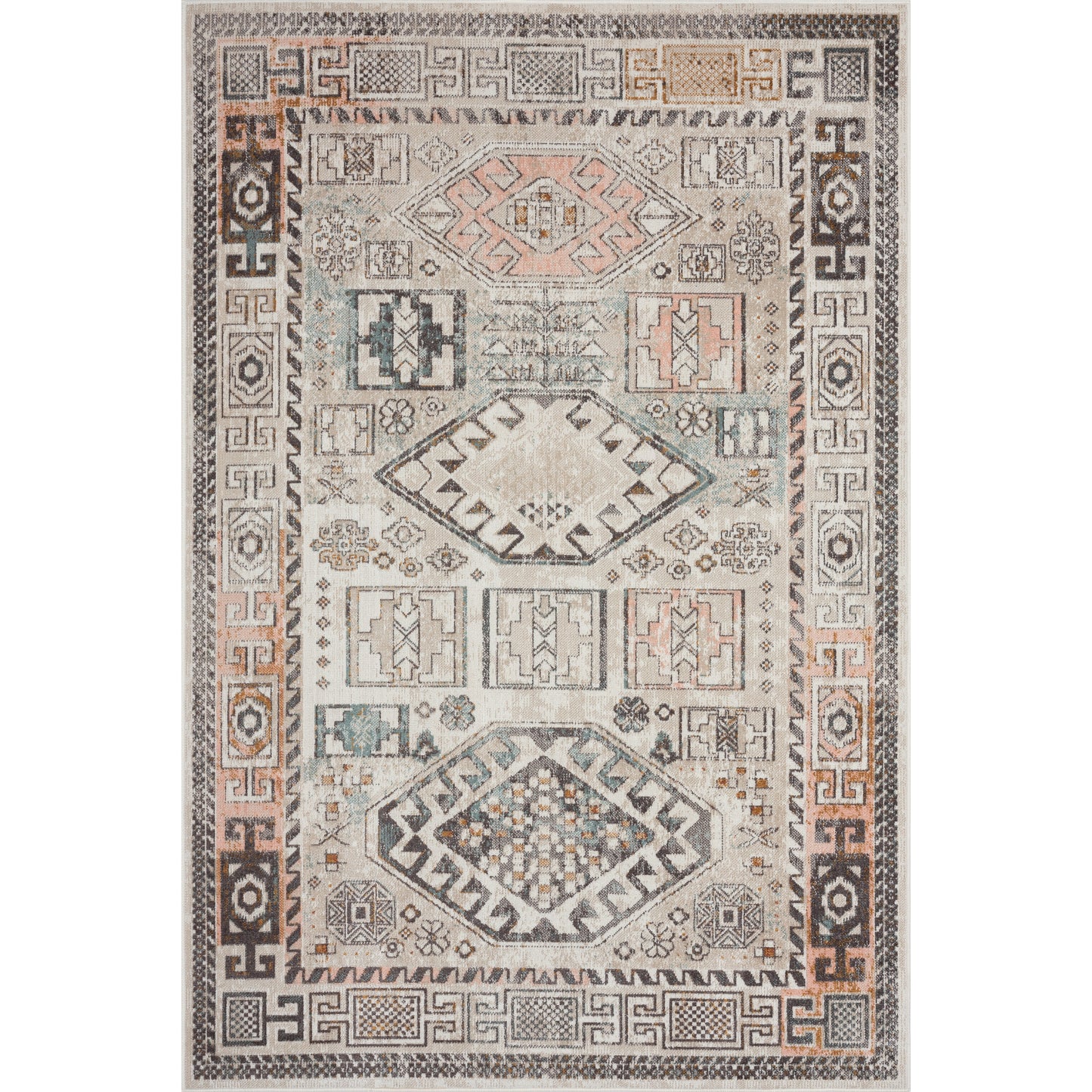 ANTIQ-81474 Southwestern Machine Made Ivory/Multi Polypropylene Indoor/Outdoor Area Rugs - LR Home