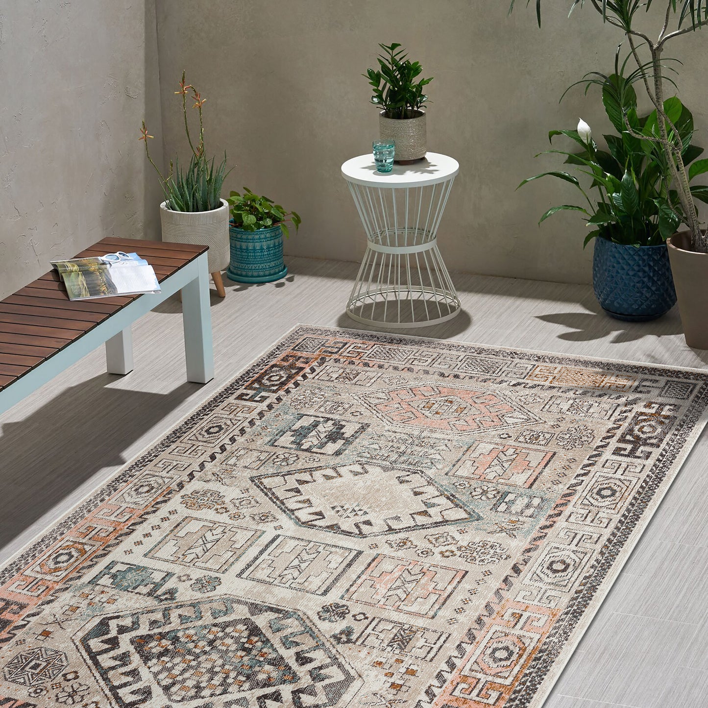 Antiquity-81474 Southwestern Power-Loomed Ivory/Multi Polypropylene Indoor/Outdoor Area Rug - LR Home