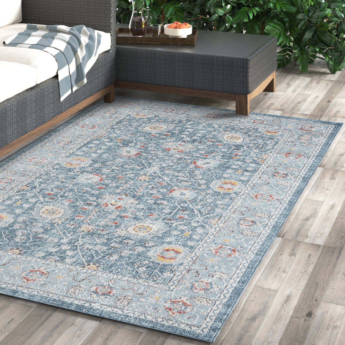 Antiquity-82598 Traditional Power-Loomed Blue Polypropylene Indoor/Outdoor Area Rug - LR Home