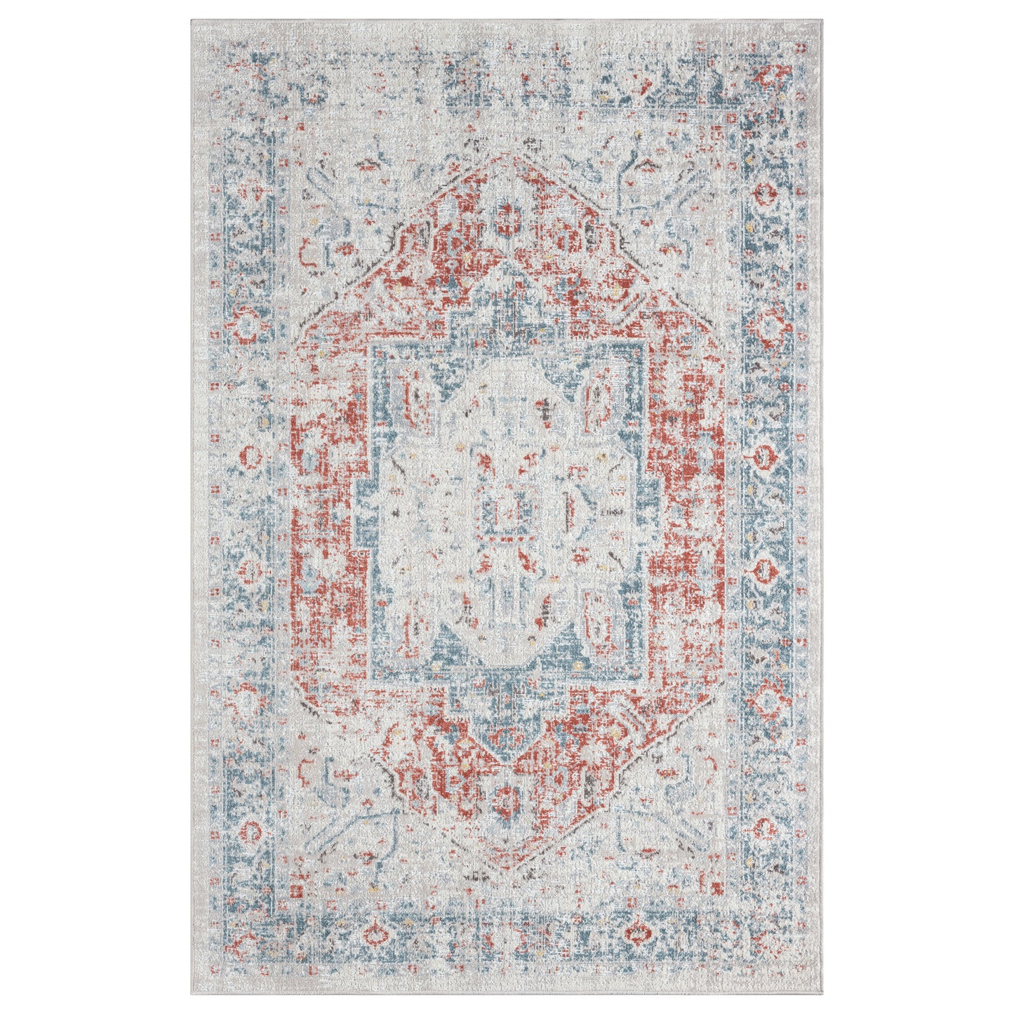 Antiquity-82599 Contemporary Power-Loomed Blue/Rust Polypropylene Indoor/Outdoor Area Rug - LR Home
