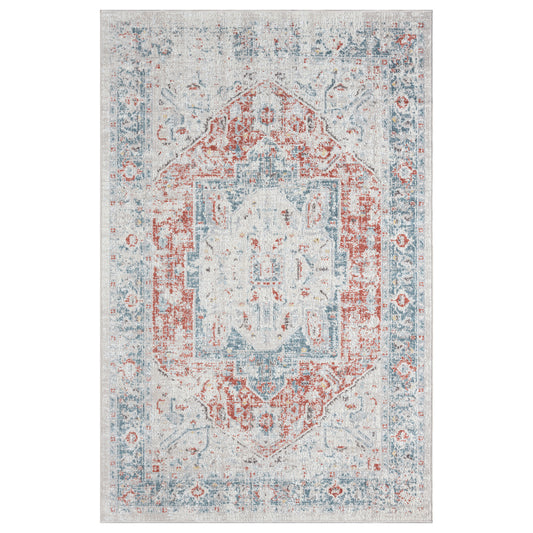 Blue/Rust Bohemian Medallion Indoor/Outdoor Performance Runner Area Rug - Silo view