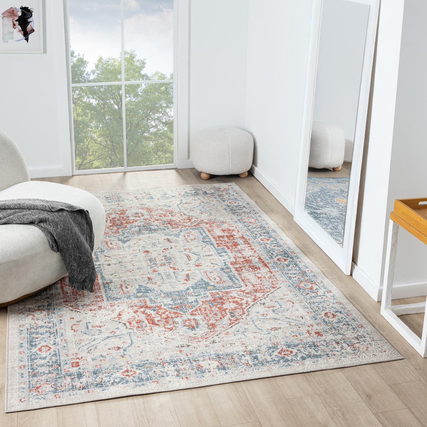 Antiquity-82599 Contemporary Power-Loomed Blue/Rust Polypropylene Indoor/Outdoor Area Rug - LR Home