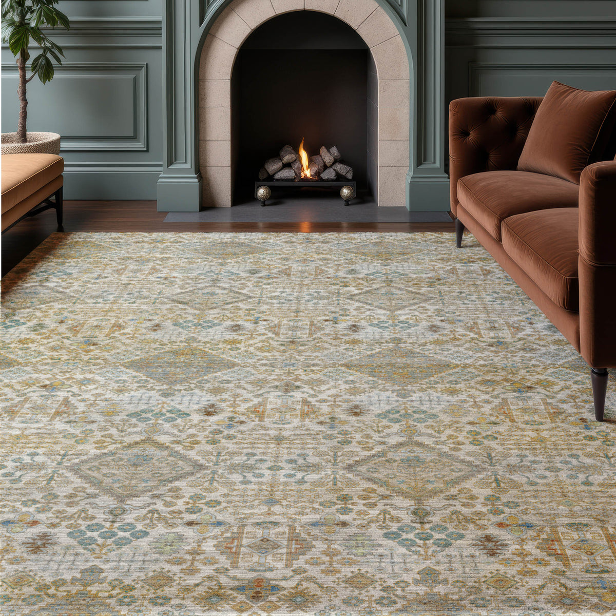 Machine Washable Aristo AR1 Ivory Rug