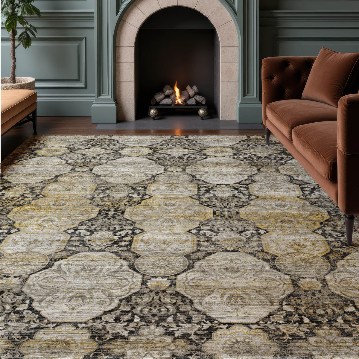 Machine Washable Aristo AR8 Black Rug