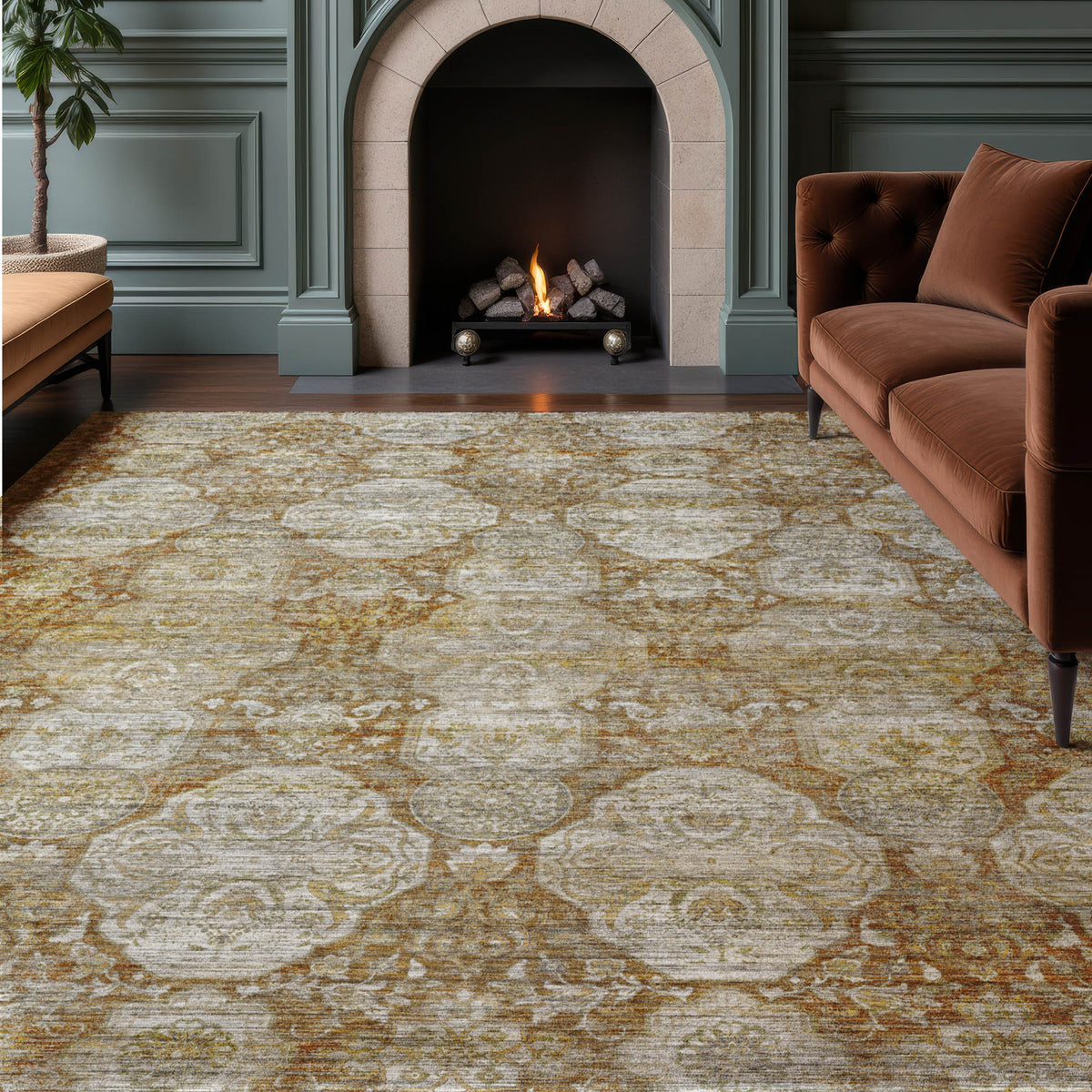Machine Washable Aristo AR8 Terracotta Rug