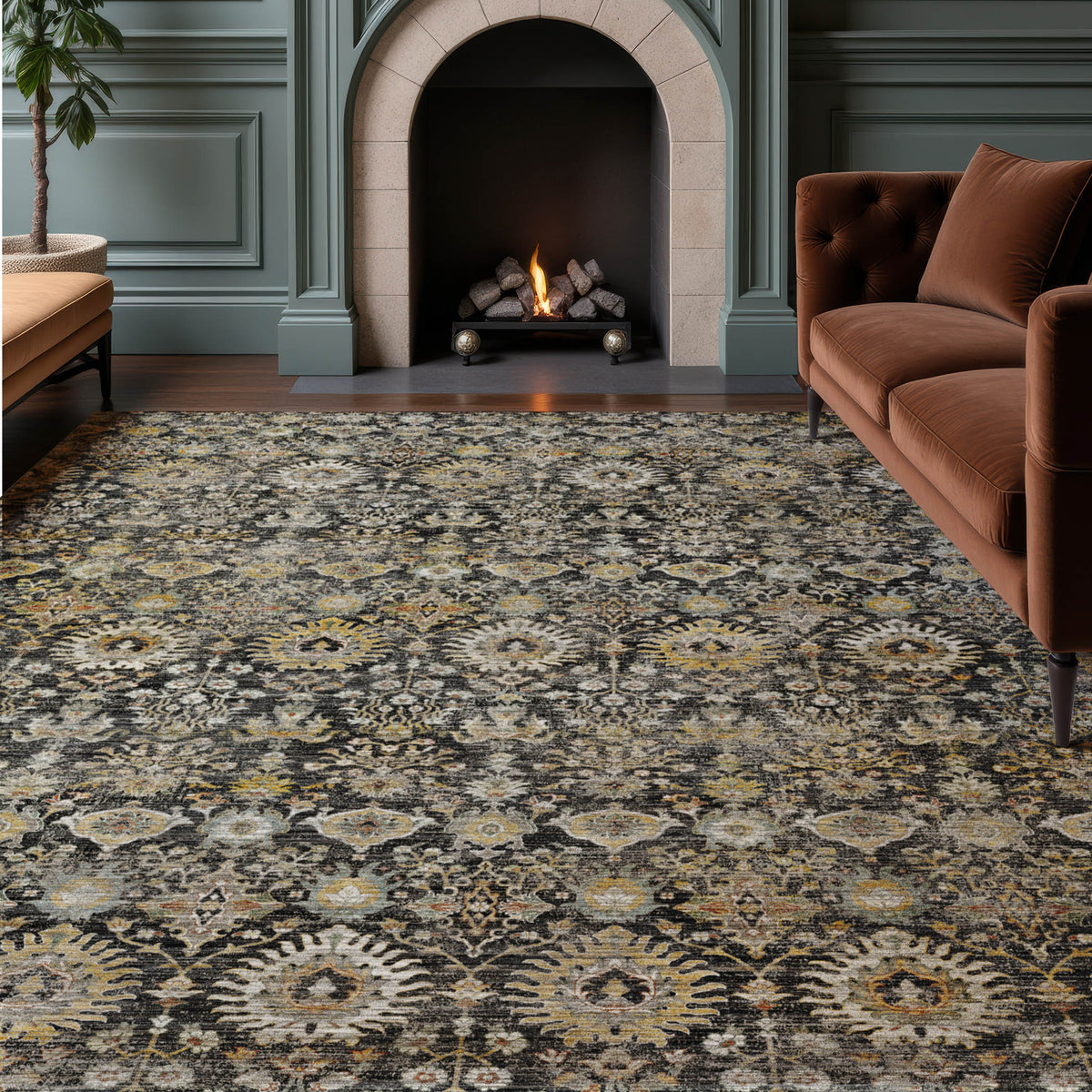 Machine Washable Aristo AR9 Black Rug