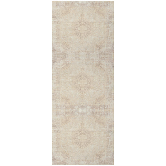 Beige Traditional Medallion Water-Repellent, Washable Runner Rug - Silo view
