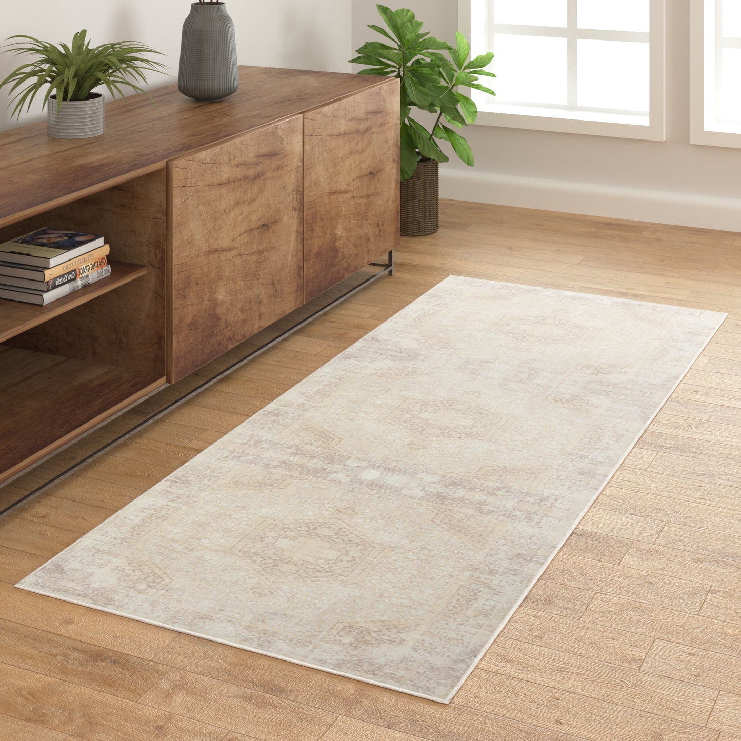 ARIAC-82421 Transitional/Casual Machine Made Beige Polyester, Non-Skid Backing Indoor Area Rugs - LR Home