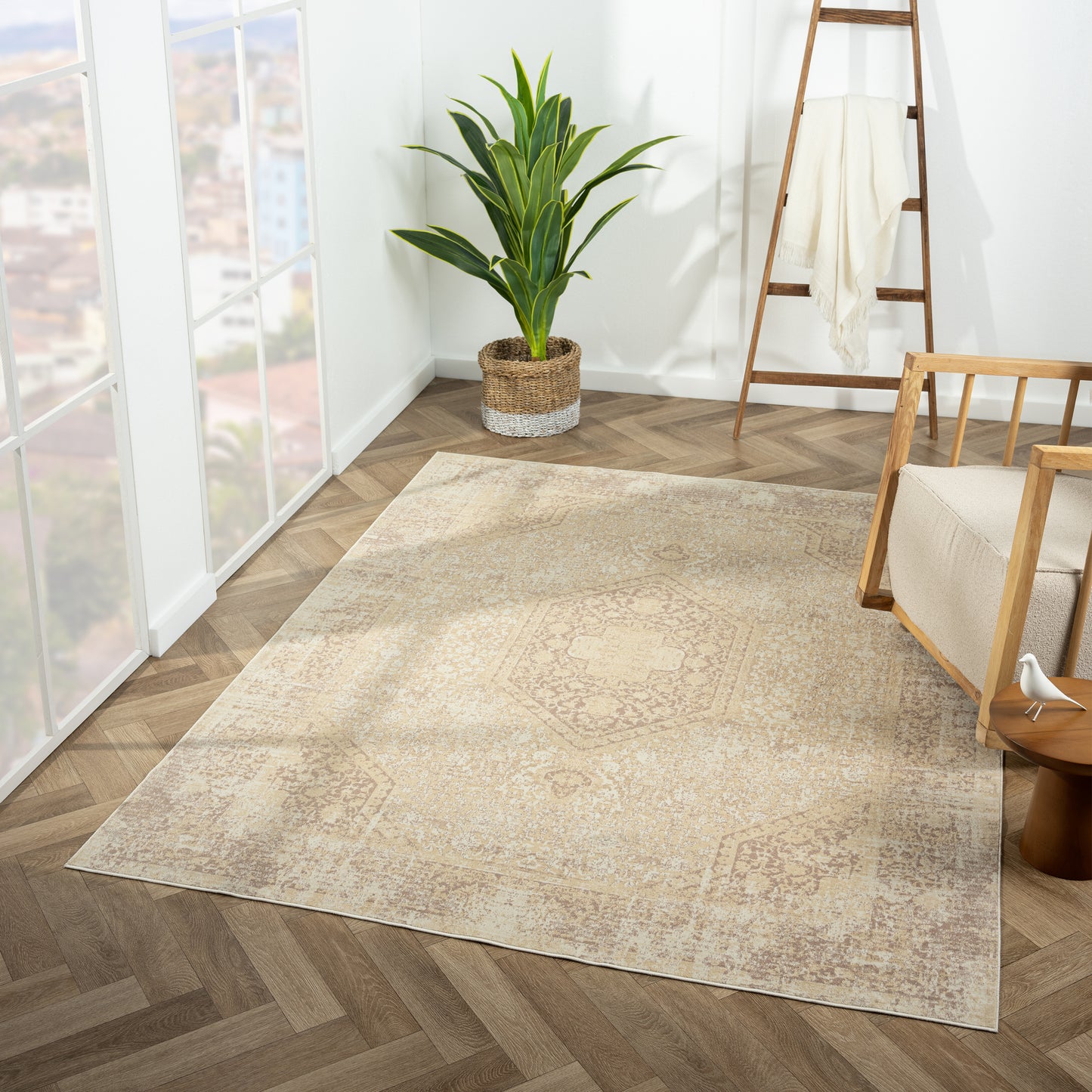 Aria-82421 Transitional Power-Loomed Beige Latex Indoor Area Rug - LR Home