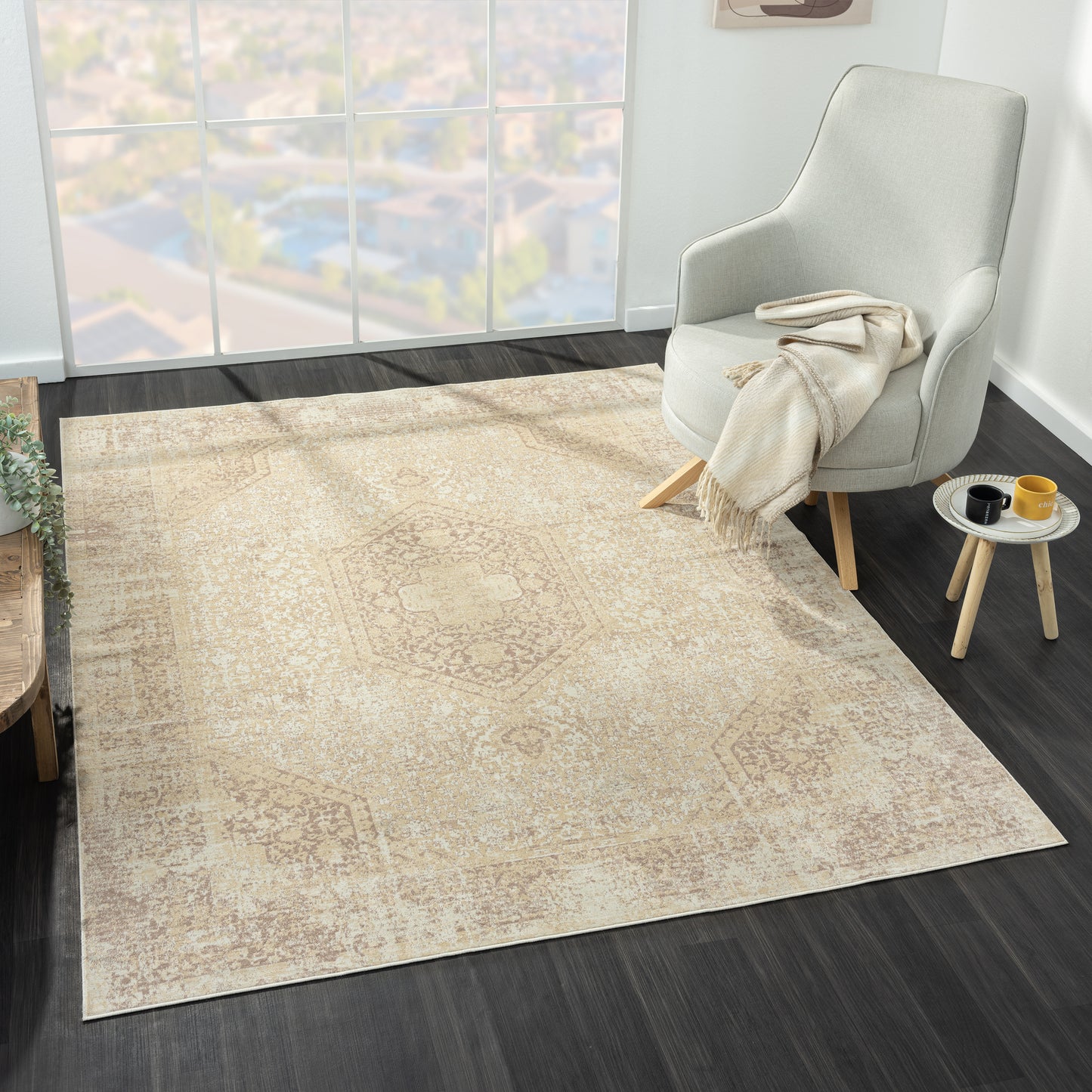 Aria-82421 Transitional Power-Loomed Beige Latex Indoor Area Rug - LR Home