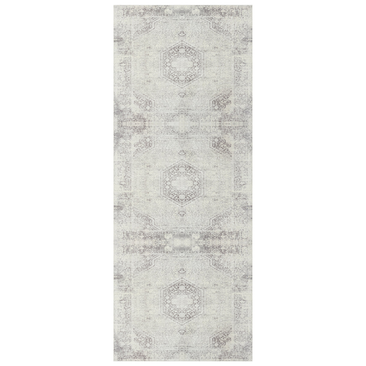Gray Traditional Medallion Water-Repellent, Washable Runner Rug - Silo view