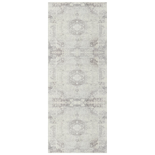 Gray Traditional Medallion Water-Repellent, Washable Runner Rug - Silo view