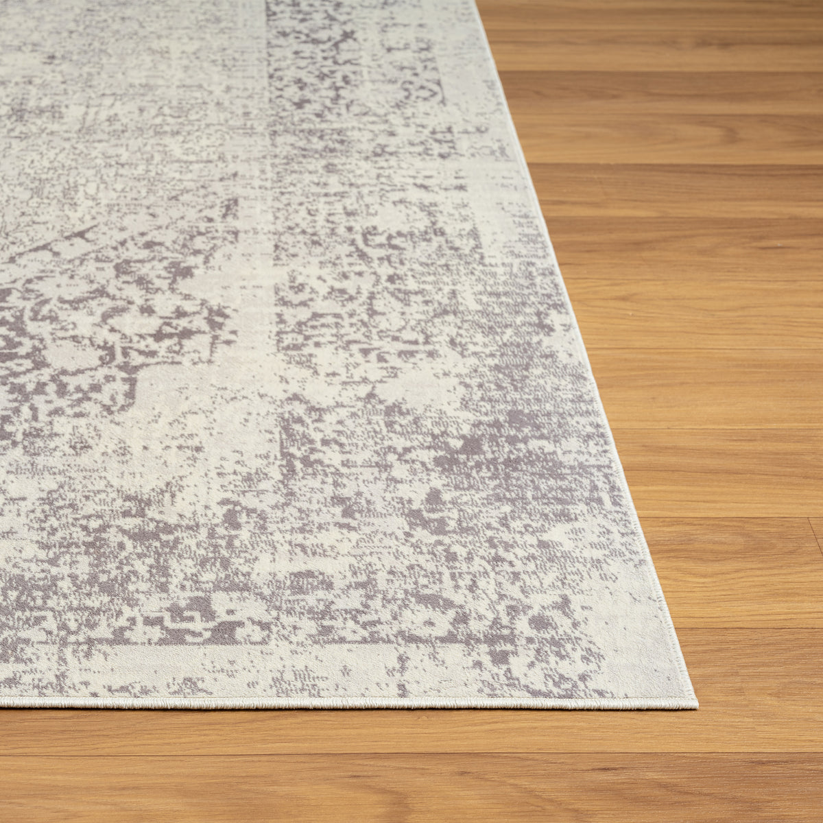 Gray Traditional Medallion Water-Repellent, Washable Runner Rug - corner view