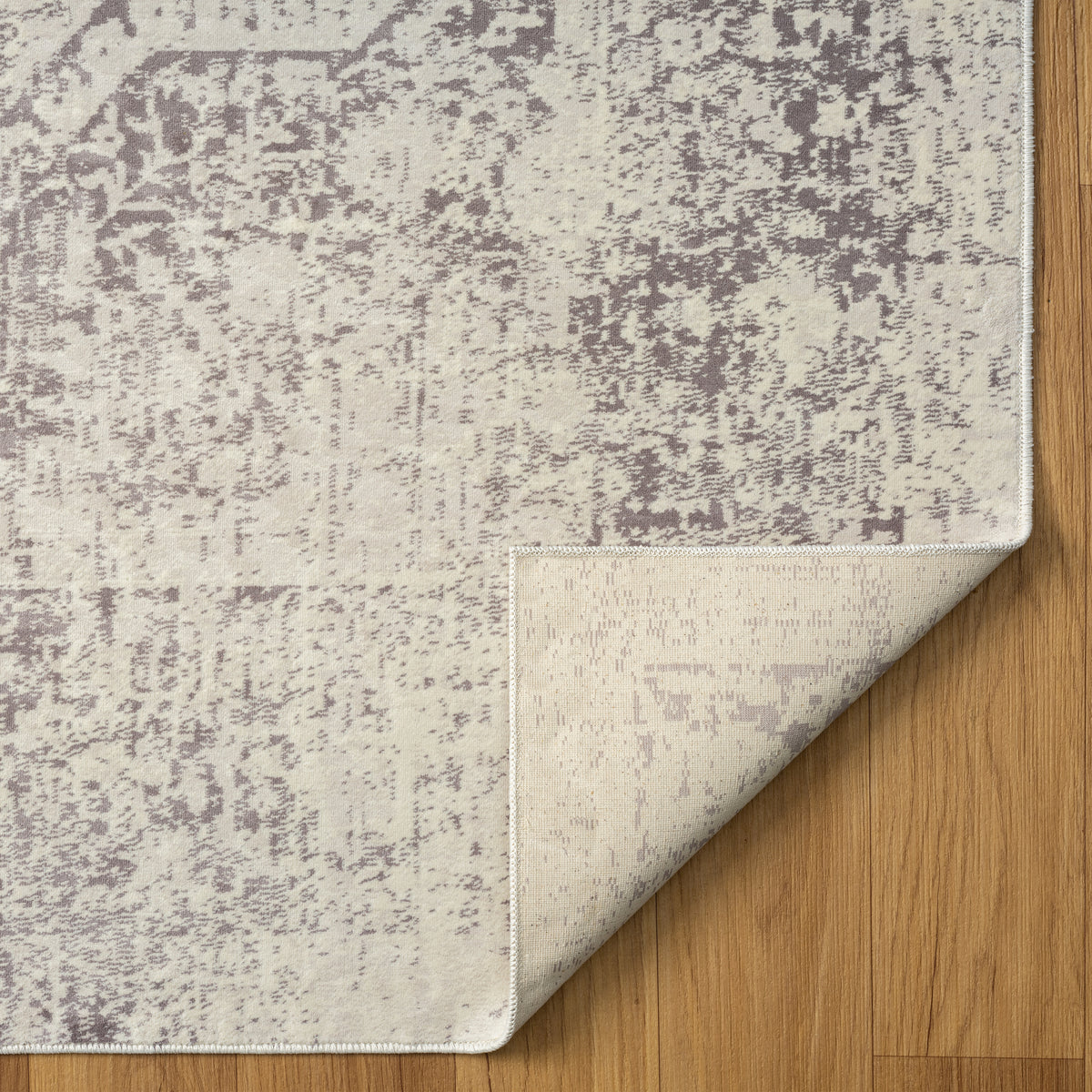 Gray Traditional Medallion Water-Repellent, Washable Runner Rug - back view