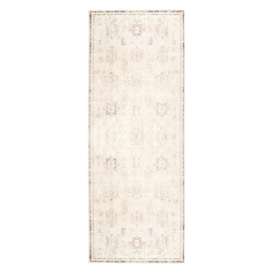 Beige Traditional Contemporary Water-Repellent, Washable Runner Rug - Silo view