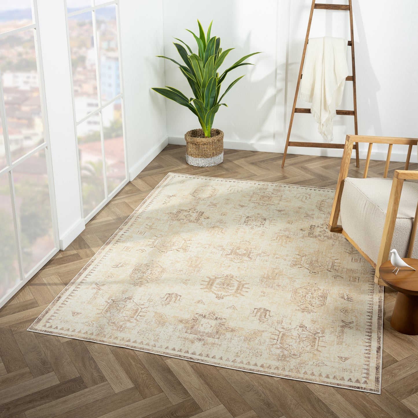 ARIAC-82423 Transitional/Casual Machine Made Beige Polyester, Non-Skid Backing Indoor Area Rugs - LR Home