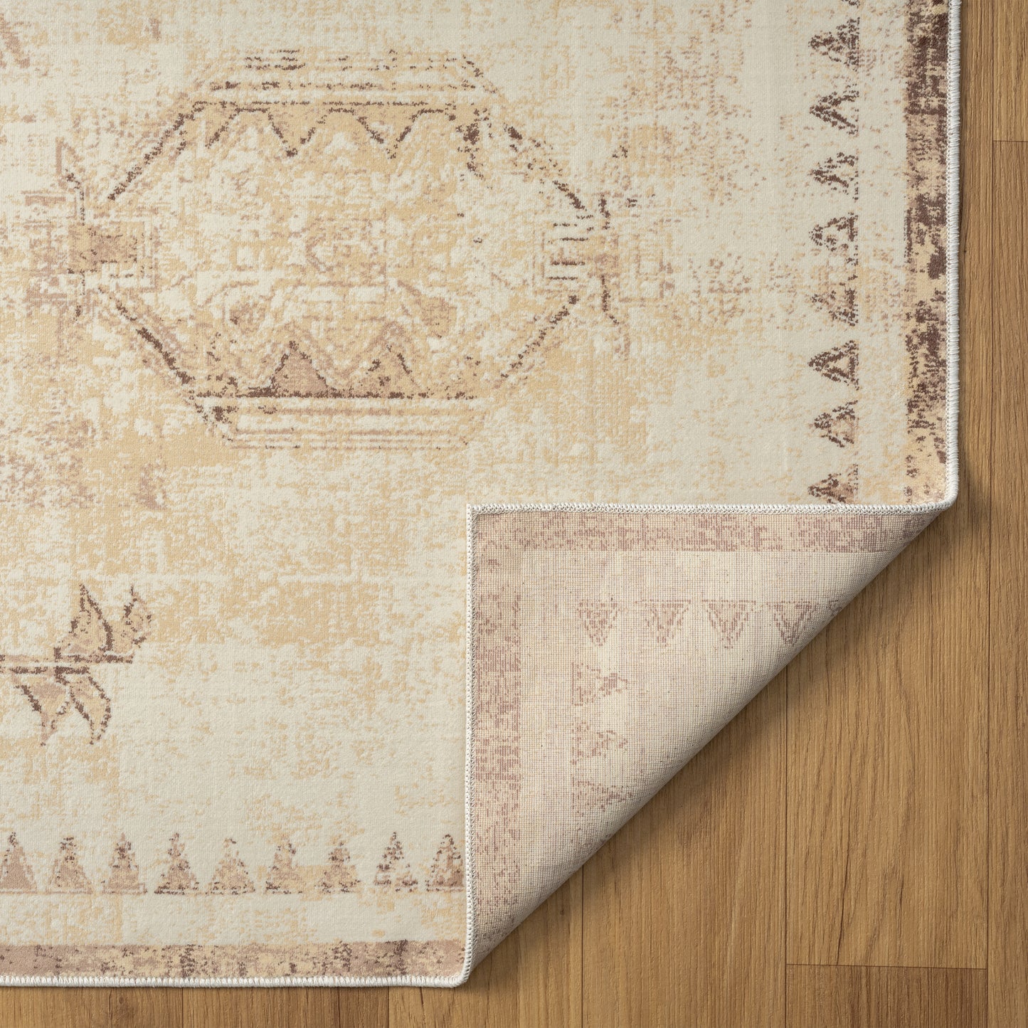 ARIAC-82423 Transitional/Casual Machine Made Beige Polyester, Non-Skid Backing Indoor Area Rugs - LR Home