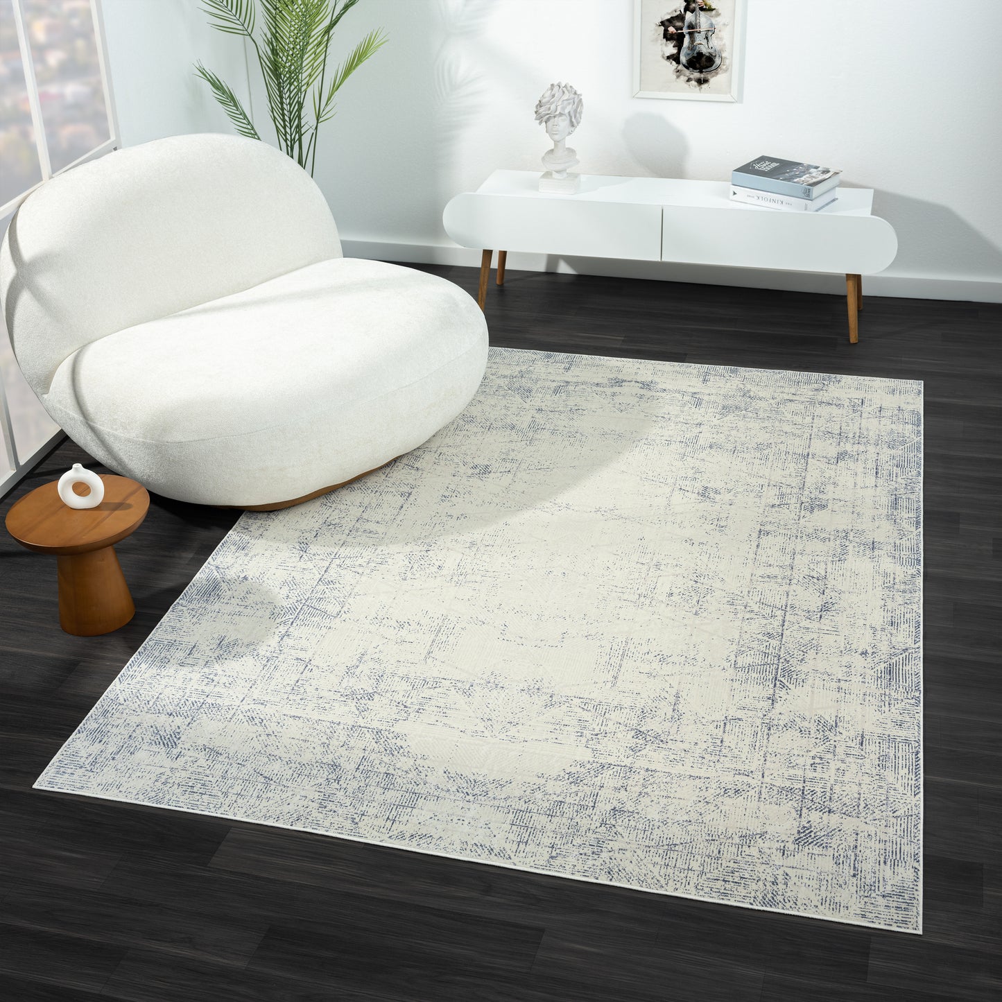 Aria-82424 Modern Power-Loomed Blue/Gray Latex Indoor Area Rug - LR Home