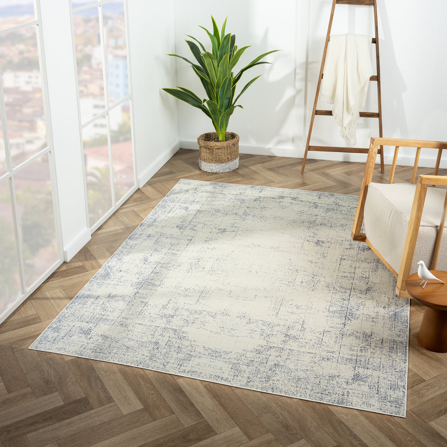 Aria-82424 Modern Power-Loomed Blue/Gray Latex Indoor Area Rug - LR Home