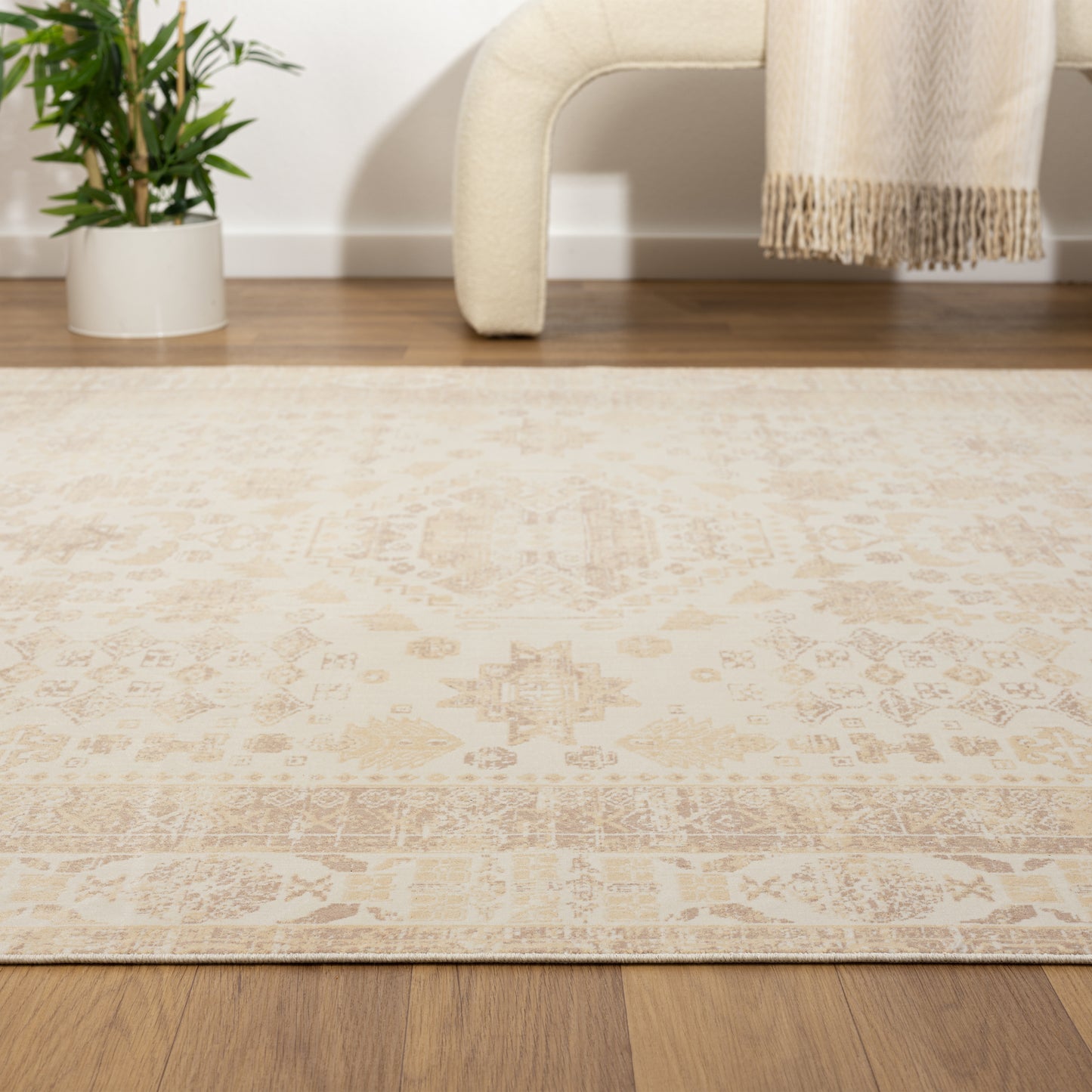 Aria-82425 Transitional Power-Loomed Beige Latex Indoor Area Rug - LR Home