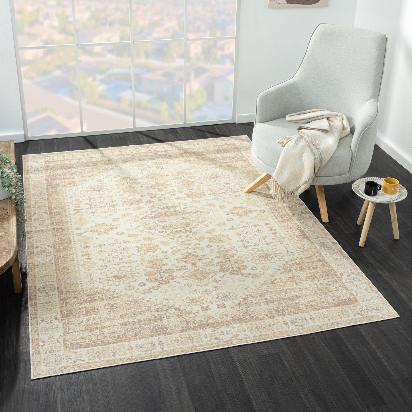 Aria-82425 Transitional Power-Loomed Beige Latex Indoor Area Rug - LR Home
