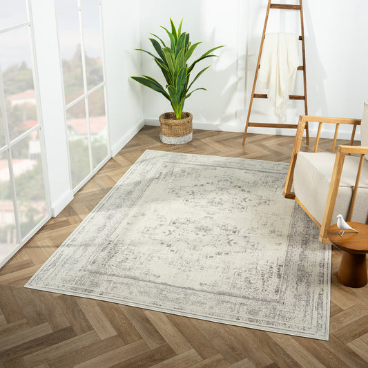 Aria-82426 Transitional Power-Loomed Gray Latex Indoor Area Rug - LR Home