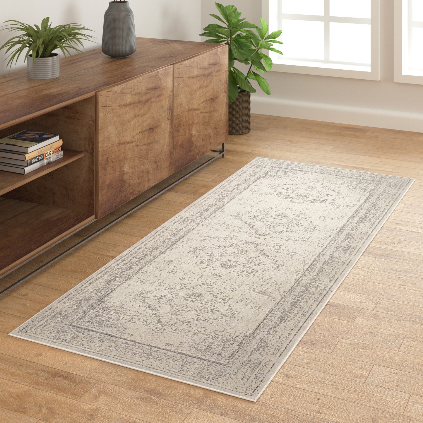 Aria-82426 Transitional Power-Loomed Gray Latex Indoor Area Rug - LR Home