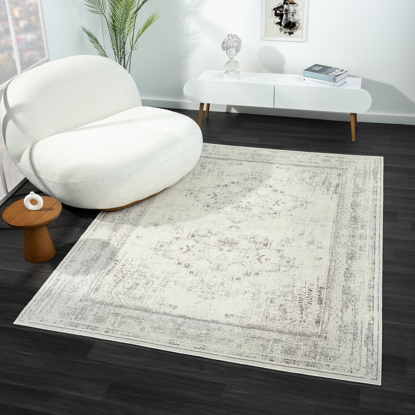 Aria-82426 Transitional Power-Loomed Gray Latex Indoor Area Rug - LR Home