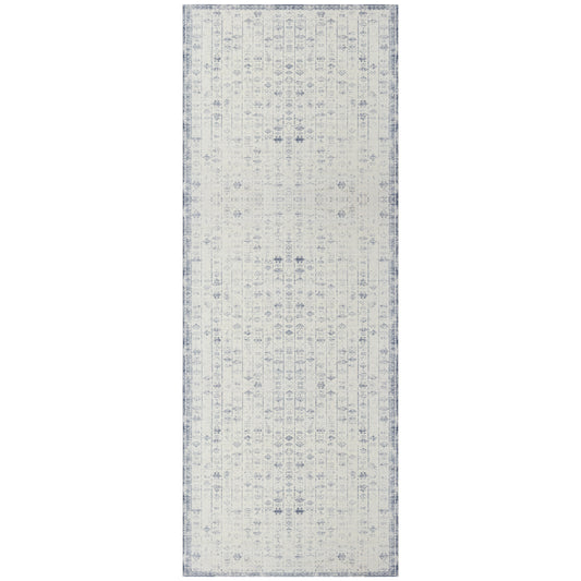Blue/Gray Tribal Contemporary Water-Repellent, Washable Runner Rug - Silo view