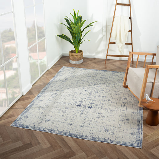 Aria-82427 Transitional Power-Loomed Blue/Gray Latex Indoor Area Rug - LR Home