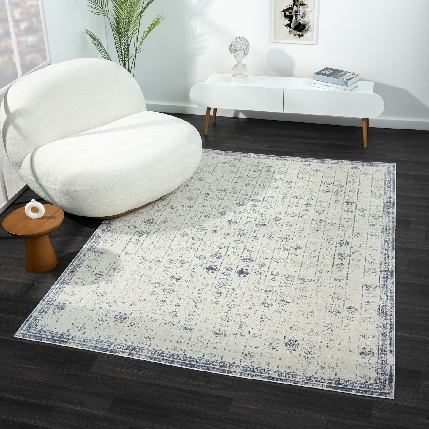 Aria-82427 Transitional Power-Loomed Blue/Gray Latex Indoor Area Rug - LR Home