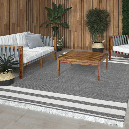 Asbury-82373 Farmhouse Hand-Woven Charcoal Self-Backed Indoor/Outdoor Area Rug - LR Home