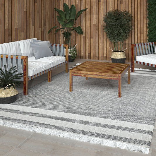 Asbury-82374 Farmhouse Hand-Woven Light Gray Self-Backed Indoor/Outdoor Area Rug - LR Home