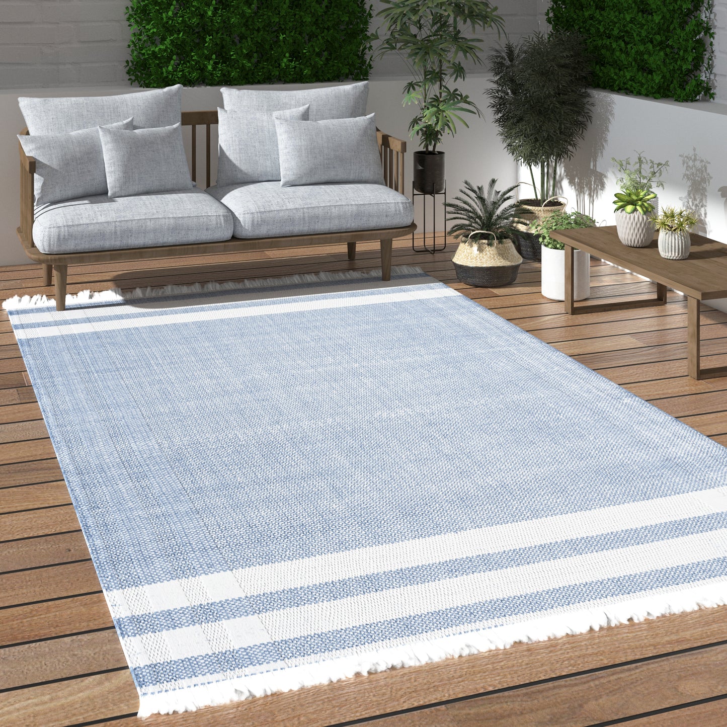 Asbury-82375 Farmhouse Hand-Woven Light Blue Self-Backed Indoor/Outdoor Area Rug - LR Home