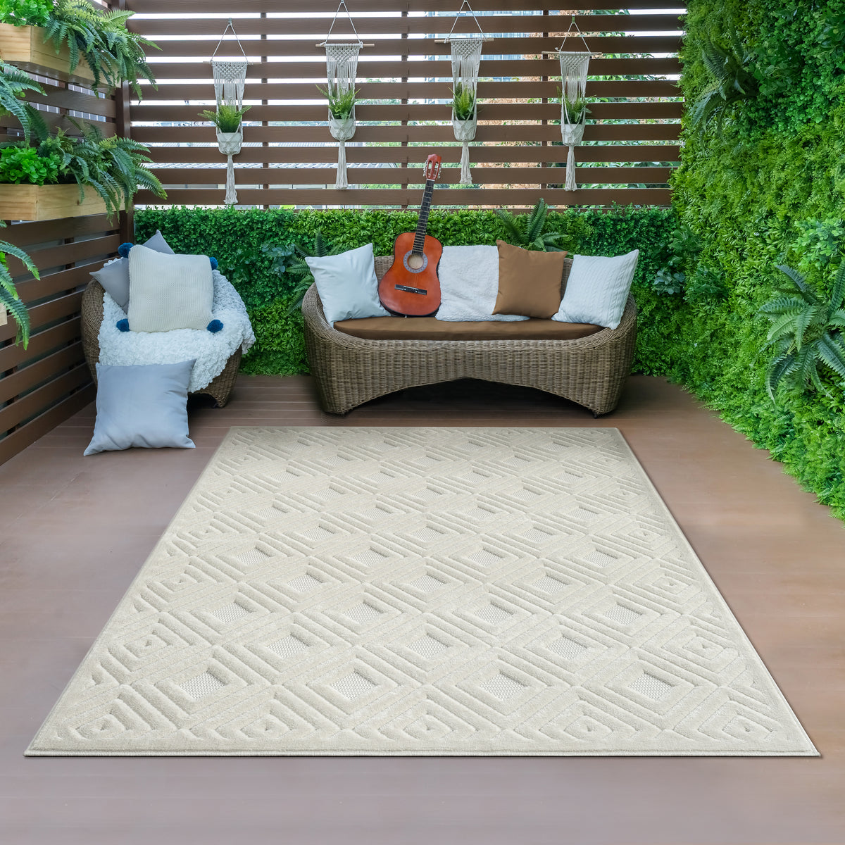 Atlas Ivory Modern Diamond Indoor/Outdoor Area Rug - lifestyle view 3