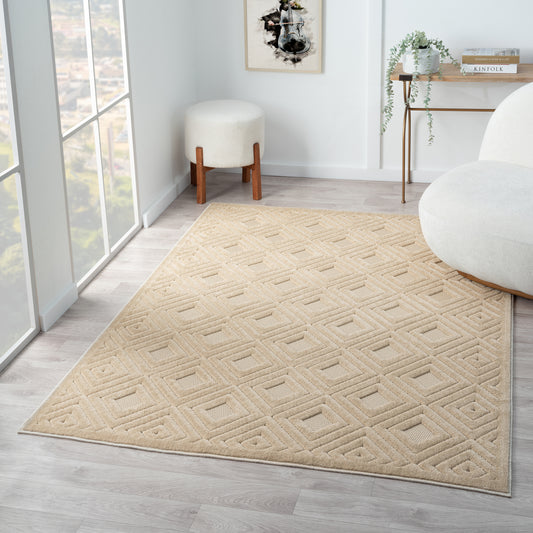 Atlas-82413 Modern Power-Loomed Beige Polypropylene Indoor/Outdoor Area Rug - LR Home