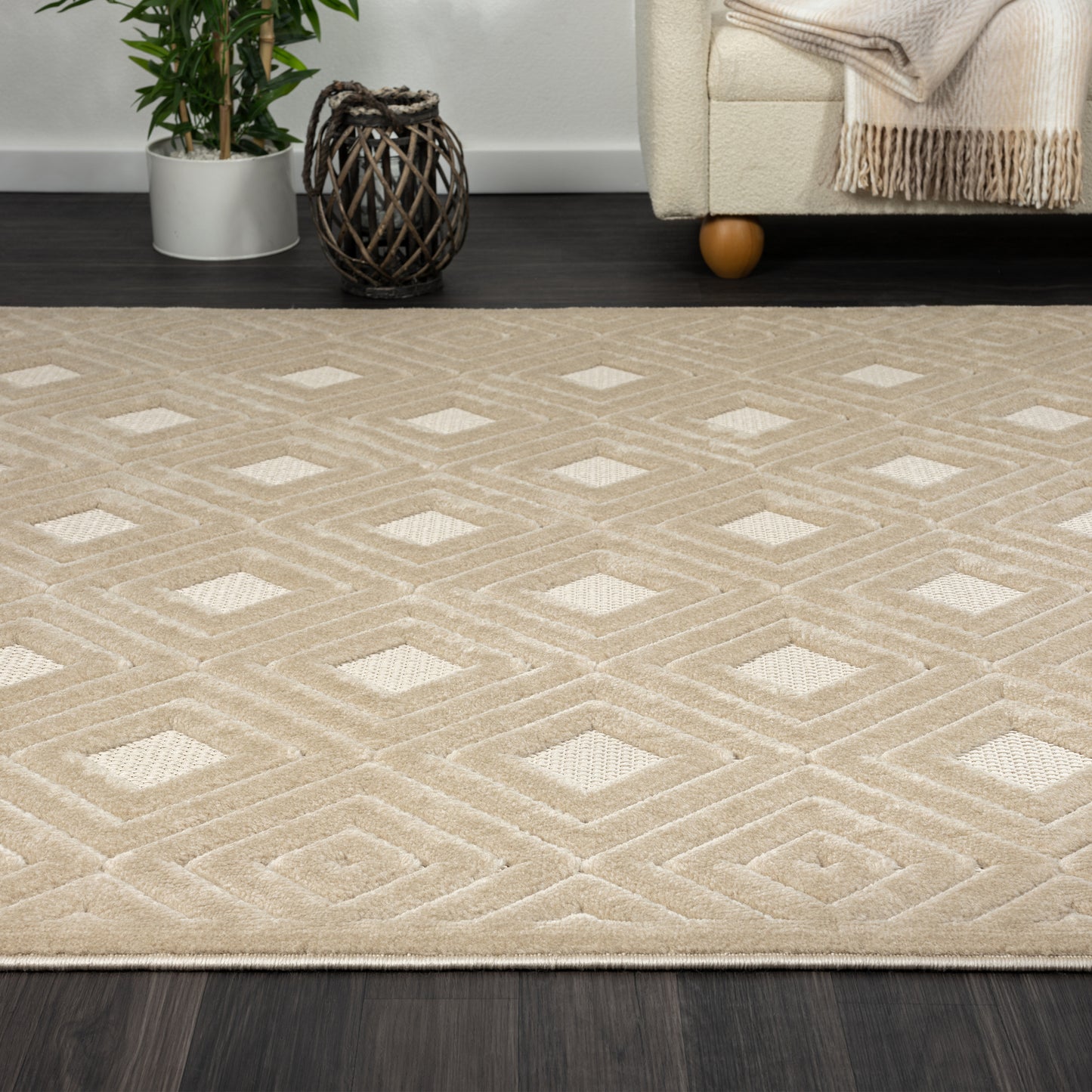 Atlas-82413 Modern Power-Loomed Beige Polypropylene Indoor/Outdoor Area Rug - LR Home