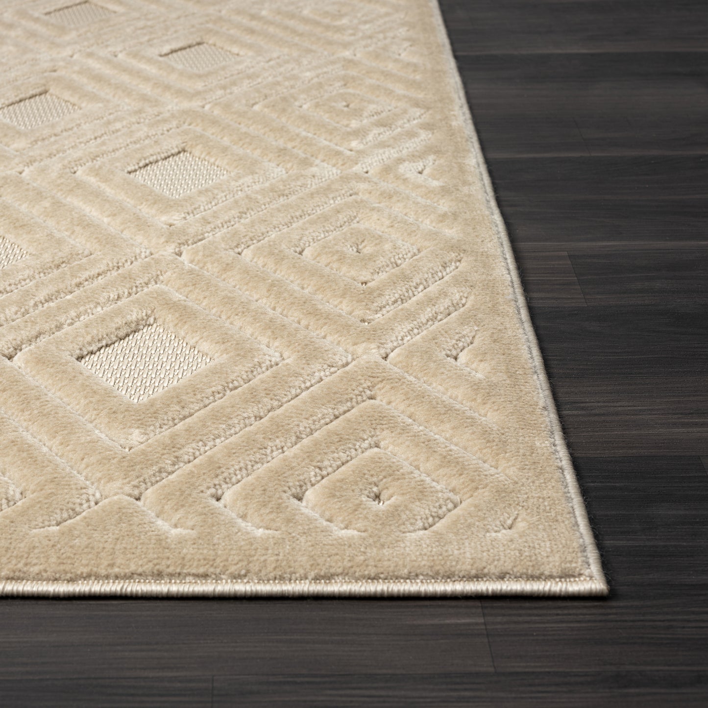 Atlas-82413 Modern Power-Loomed Beige Polypropylene Indoor/Outdoor Area Rug - LR Home