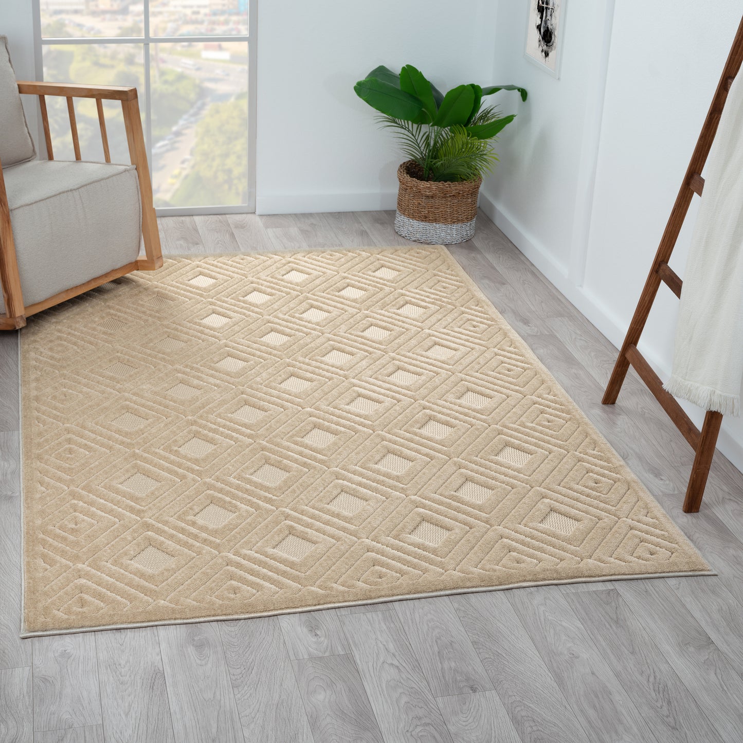 ATLAS-82412 Modern/Contemporary Machine Made Beige Polypropylene Indoor/Outdoor Area Rugs - LR Home