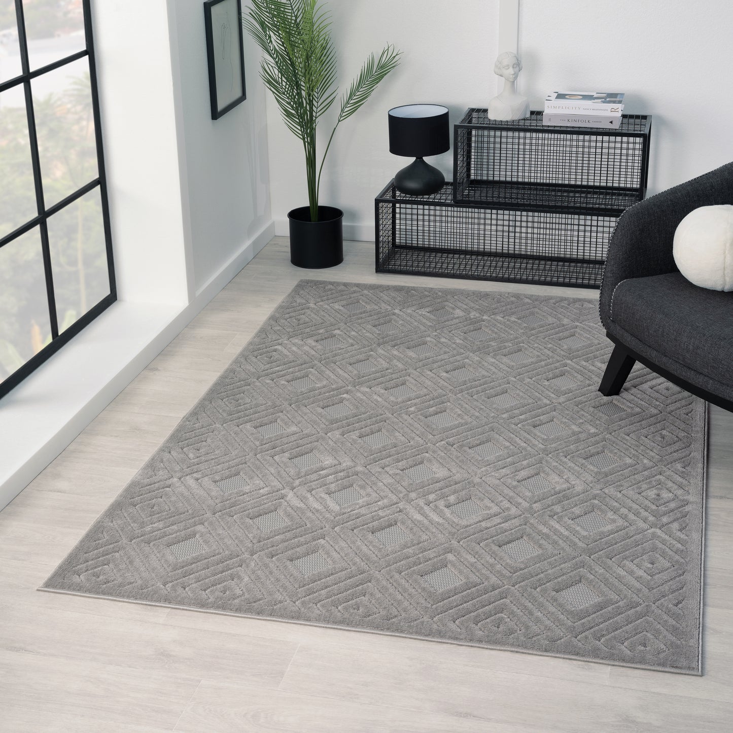 Atlas-82414 Contemporary Power-Loomed Gray Polypropylene Indoor/Outdoor Area Rug - LR Home
