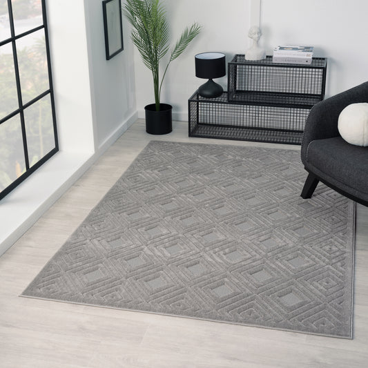 Atlas-82414 Contemporary Power-Loomed Gray Polypropylene Indoor/Outdoor Area Rug - LR Home