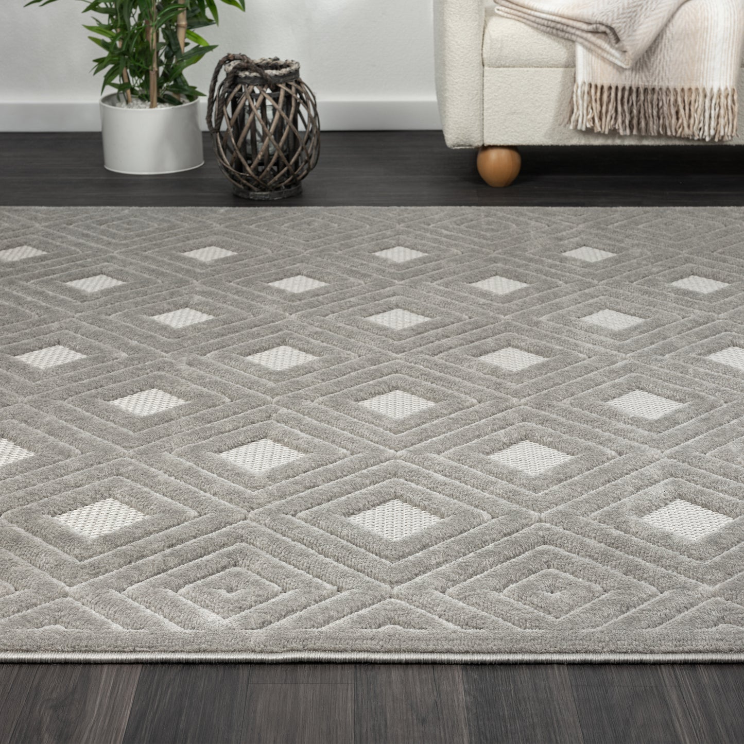 ATLAS-82412 Modern/Contemporary Machine Made Gray Polypropylene Indoor/Outdoor Area Rugs - LR Home
