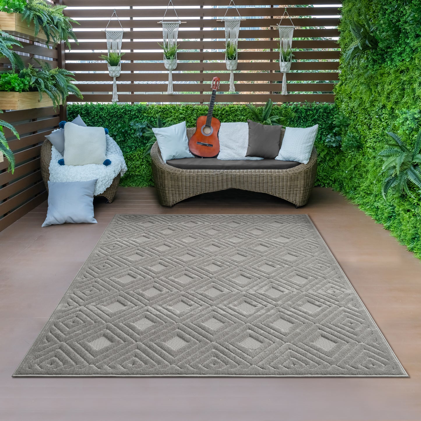 Atlas-82414 Contemporary Power-Loomed Gray Polypropylene Indoor/Outdoor Area Rug - LR Home