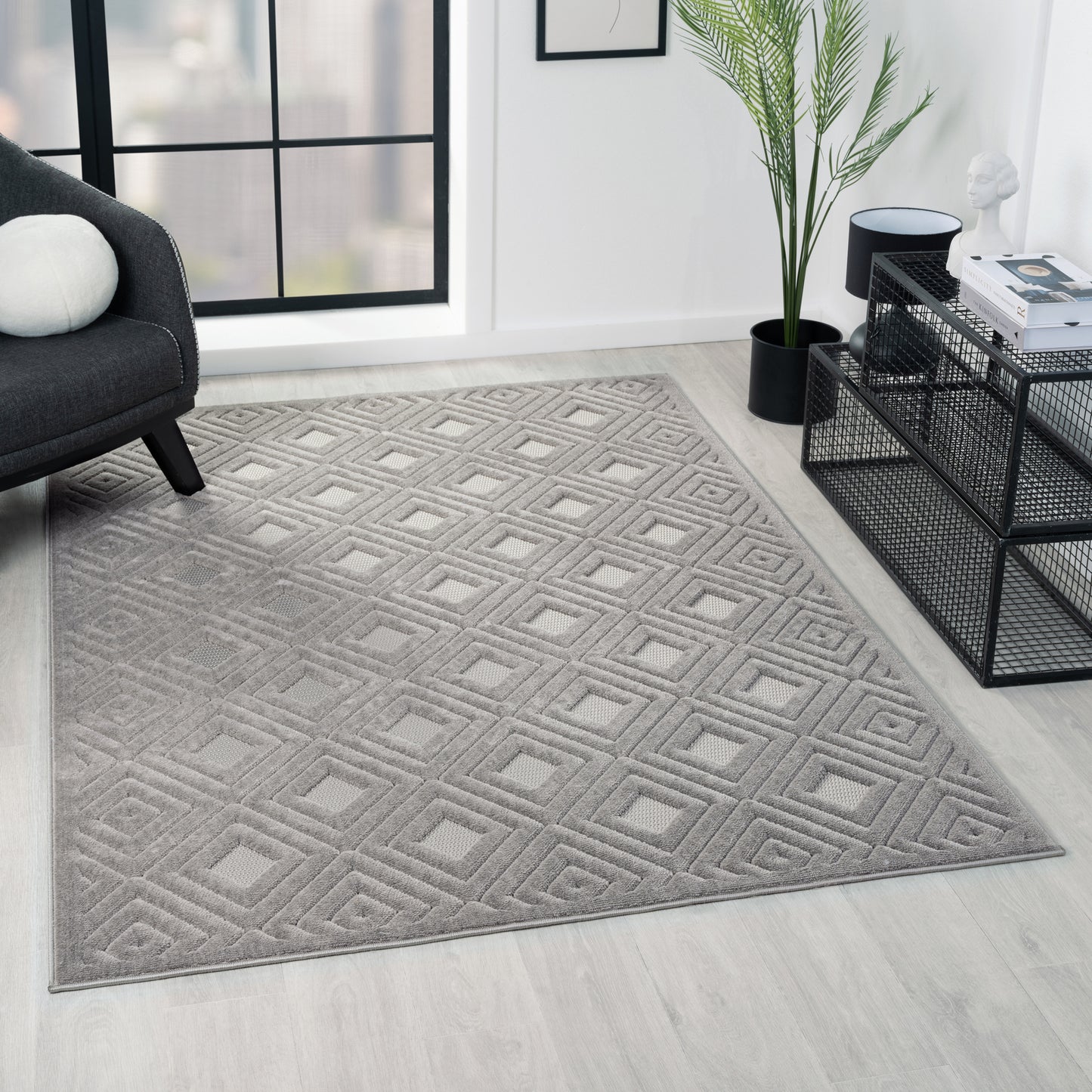 ATLAS-82412 Modern/Contemporary Machine Made Gray Polypropylene Indoor/Outdoor Area Rugs - LR Home